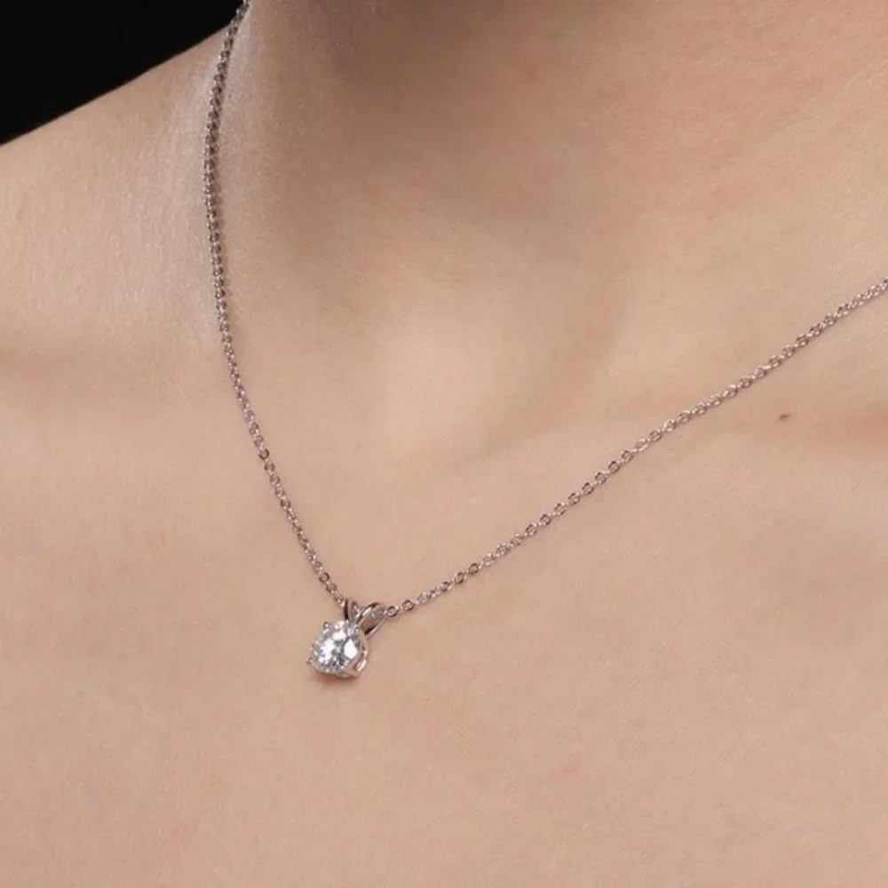Certified 1ct. t.w. Moissanite Diamond Solitaire 4 Prone Pendant Necklace NEW